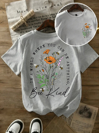 Summer Beautiful Flowers Prints T-Shirts Womens Cotton Oversized T Shirts Basic O-Neck Short Sleeve Tops Casual Woman Clothes