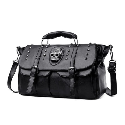 Punk Style Women Handbags Pu Leather Skull Tote Bag Black Large Capacity Shoulder Bag 2022 Luxury Crossbody Bags