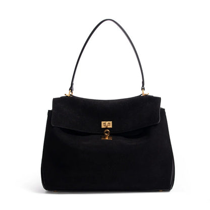 Suede Leather Tote Bag for Women Large Capacity Cowhide Shoulder Bag Designer Lock Satchel Chic Soft Nubuck Crossbody Purse