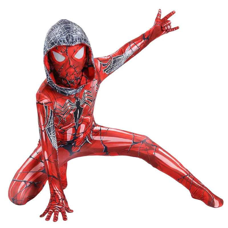 Kids Gwen Stacy Spider Gwen Superhero Costume Halloween Cosplay Outfit for Boys Girls Party Performance Mesh Hooded Roleplay