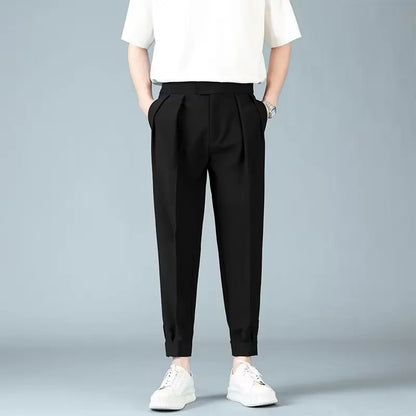 Pleats Men's Casual Harem Pants Japanese Style Fashion Loose Pants Harajuku Male Feet Solid Color Youth Trousers Streetwear