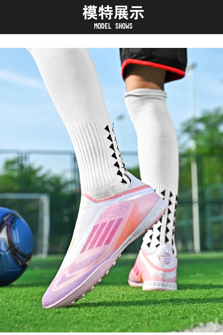 Without-Lace Mens Soccer Shoes f50 SLIP-ON Non-Slip Turf Soccer Cleats TF BOYS FG Training Football Boots Chuteira Campo 35-45