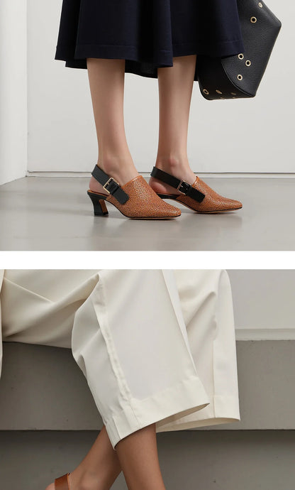 Women's shoes Luxury brand summer sandals leather medium high heel hollow breathable temperament girls shoes 35-40 yards