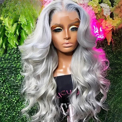 13x6 Silver Grey Colored Lace Front Wigs For Women 613 Blonde Body Wave Remy Transparent Lace Frontal Human Hair Wig Pre Plucked