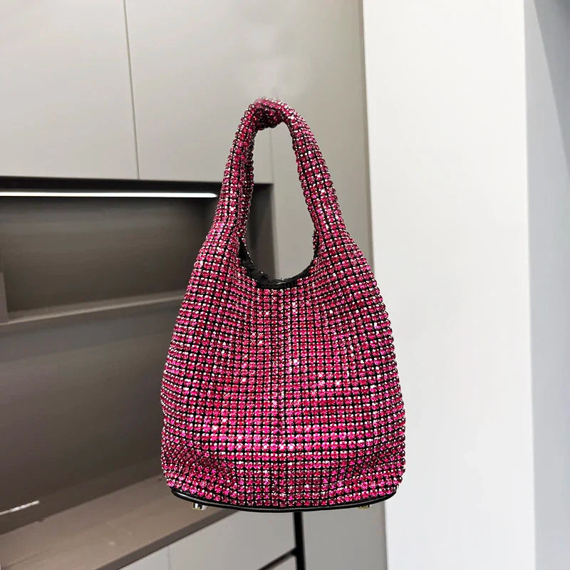 Shiny Crystal Clutch purse bucket Shoulder bag rhinestone Handmade purses and handbags luxury Designer Evening clutch Bag Purse