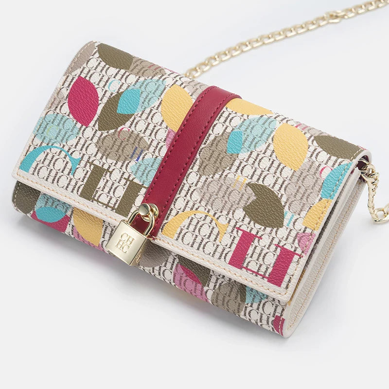Chain Bag with Floral Letter Print Lock Design High Quality PU Material Women's 2025 Designer Shoulder Bag