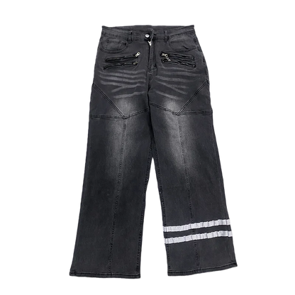 Spring new American retro high street ins trendy jeans straight leg loose dark printed casual pants long pants