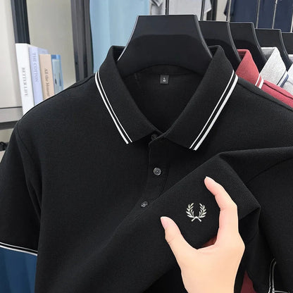 100% pure cotton embroidered new men's casual short sleeved polo shirt, fashionable, breathable, comfortable and versatile top