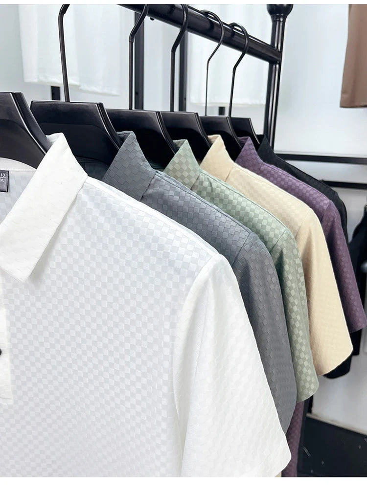 Seamless Polo Shirt - Short Sleeve Ice Silk Feel Nordic Style Soft & Comfortable Summer Wear Men's Golf Shirt