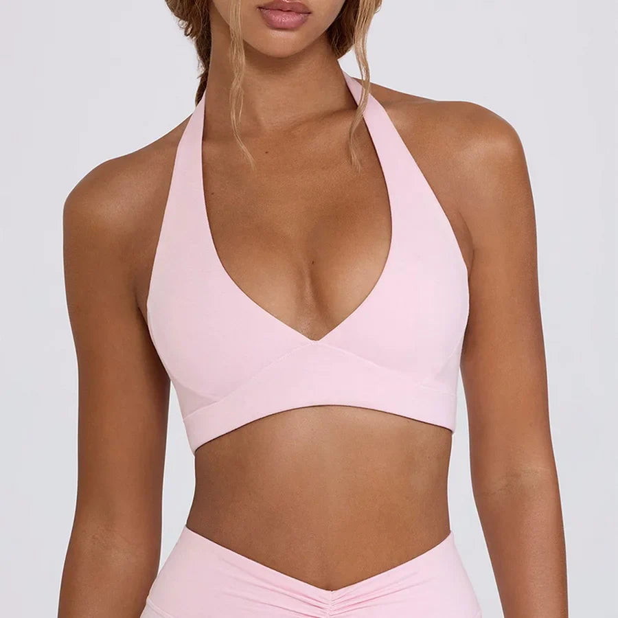 Women's Yoga Suits Camisole Backless Nude Beautiful Back Neck Hanging Bra Flared Pants Fitness Set