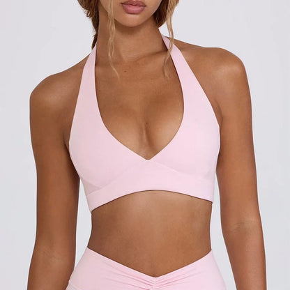 Women's Yoga Suits Camisole Backless Nude Beautiful Back Neck Hanging Bra Flared Pants Fitness Set