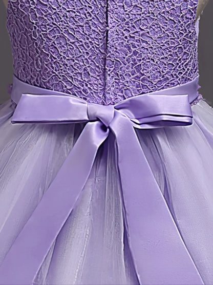 Girls Sleeveless Lace Floral Princess Dresses#981
