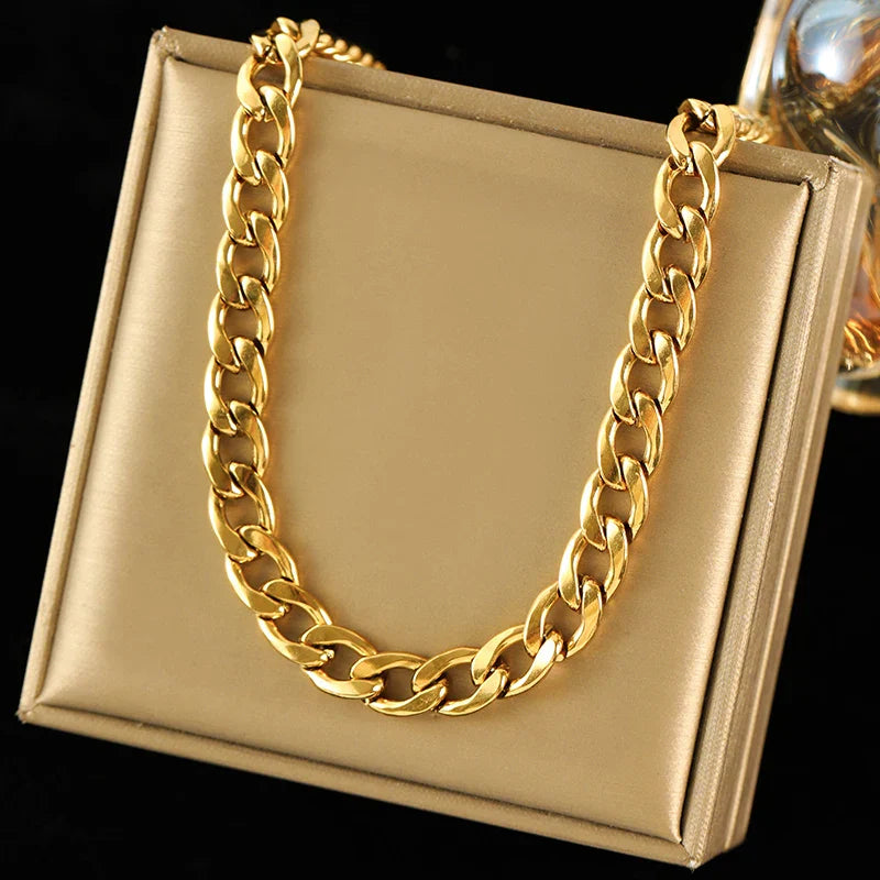 316L Stainless Steel Metal Chain Necklace For Women Fashion 18K Gold Plated Neck Chain Waterproof Jewelry Lady Gift