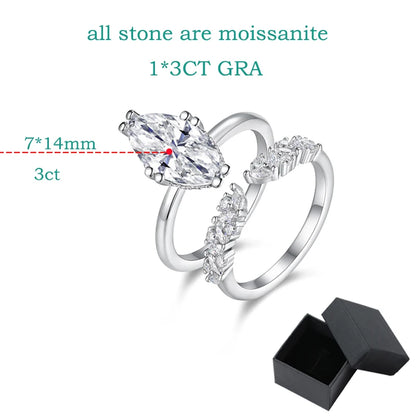 3CT 100% Real Full Moissanite Wedding Rings for Women Marquise Cut S925 Sterling Silver Marriage Band Fine Jewelry GRA