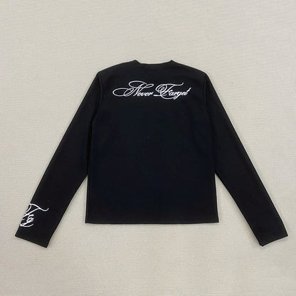 American Dark Retro Y2K Printed Long Sleeved T-Shirt High Street Gothic Trendy Outfit Top for Casual Wear