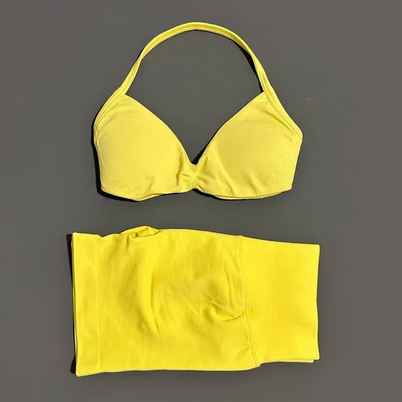 2PCS HISTELLO Seamless Gym Yoga Set Push Up Bra Scrunch Butt Lift Leggings Body Shaping Breathable Comfort Yoga Women Wear