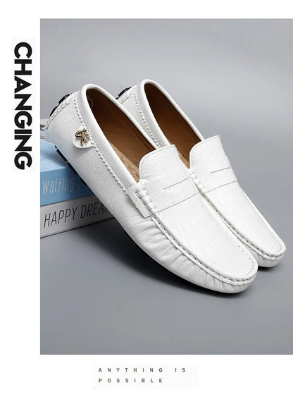 Patent Leather Loafers for Men, Crocodile Pattern, Korean Style, Trendy, Popular Casual Leather Shoes, Slip-On Loafers, Lazy Shoes