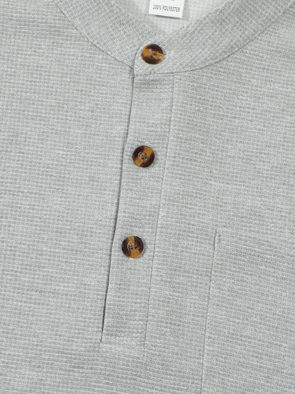 Men's casual waffle check long-sleeved shirt stand-up collar button semi-cardigan breathable and comfortable daily wear shirt