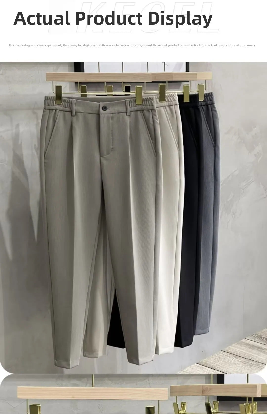 Men's Woolen Straight Leg Casual Pants Autumn Winter Thickened Fashionable Nine Point Pants mid Waist Pure Color Anti-Wrinkle