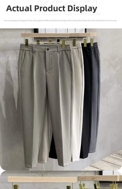 Men's Woolen Straight Leg Casual Pants Autumn Winter Thickened Fashionable Nine Point Pants mid Waist Pure Color Anti-Wrinkle