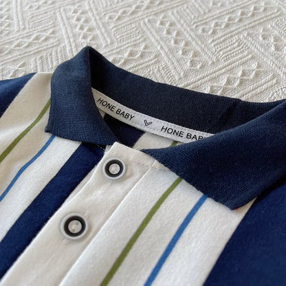 ‌New 2025 Boys Cotton Striped Shorts Set 2-Piece Summer Outfit Fashion Short Sleeve Casual Playwear Stylish Kids Clothing‌