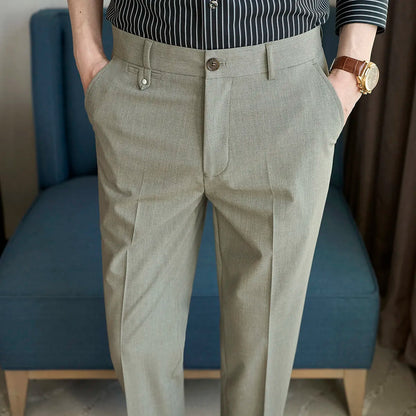 Spring Summer Korean Style Suit Pants Men Solid Color Slim Fit Smart Casual Suit Trousers Mens Youthful Vitality Full Length