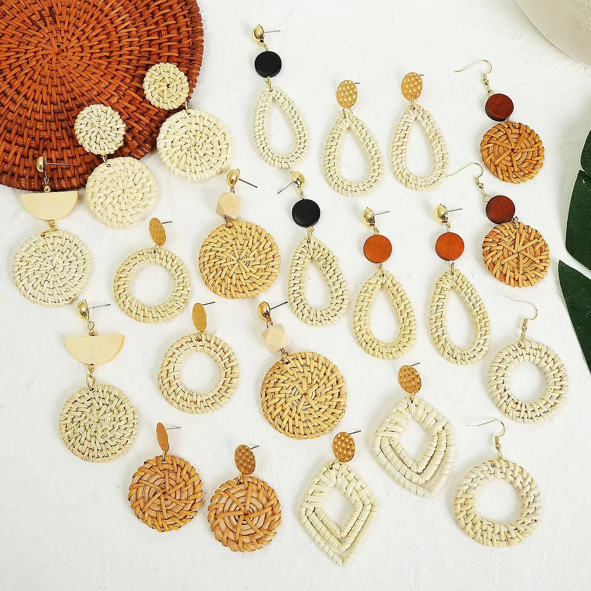 Personality Bamboo Rattan Hand-woven Geometry Drop Dangle Earrings for Women Temperament Summer Beach Stud Jewelry Holiday Gift