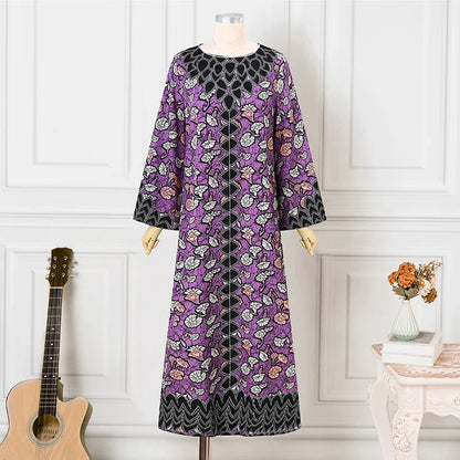 Bohemian Party Dress Elegant Women Printing Sundress Vintage Flare Long Sleeve Maxi Vestidos Oversized O-Neck Robe Femme