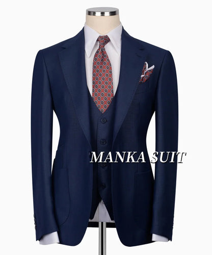 Notch Lapel Single Breasted Full Men's Suits  Smart Casual Business Office Wedding  3pcs Blazer Vest Pants Customized Men's Set