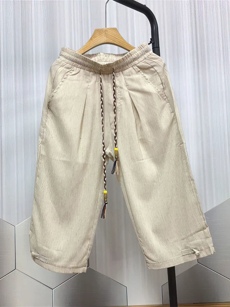 Summer Beach Cotton Linen Shorts Men Baggy Wide leg Casual Capris Pants Male Sport Running Shorts 2025 Linen Trousers