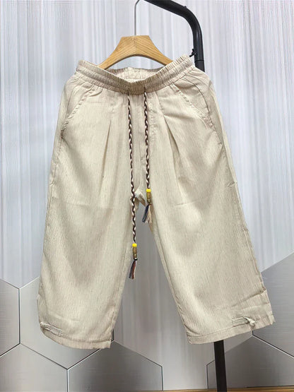 Summer Beach Cotton Linen Shorts Men Baggy Wide leg Casual Capris Pants Male Sport Running Shorts 2025 Linen Trousers