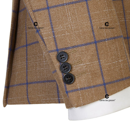 Brown Plaid Suits for Men Double Breasted 2 Pcs Set Blazer Jacket Pants Wedding Party Meeting Office