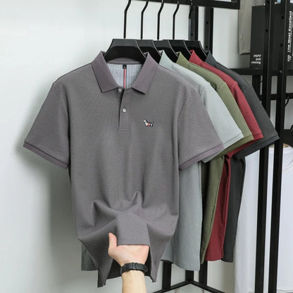 100% pure cotton men's classic dog polo shirt, business casual, sweat absorbing, breathable, daily use, short sleeved T-shirt