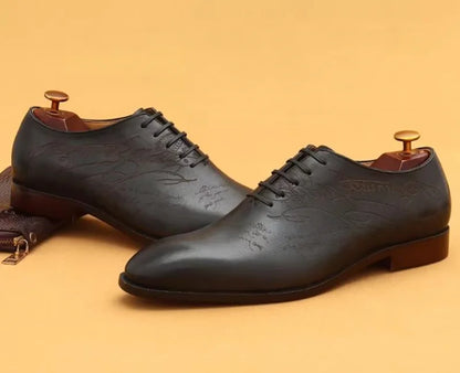 First-layer Cowhide One-piece Leather Oxford Shoes With Laser Engraving Men's Business Formal Shoes Oxfords Social Shoes Man