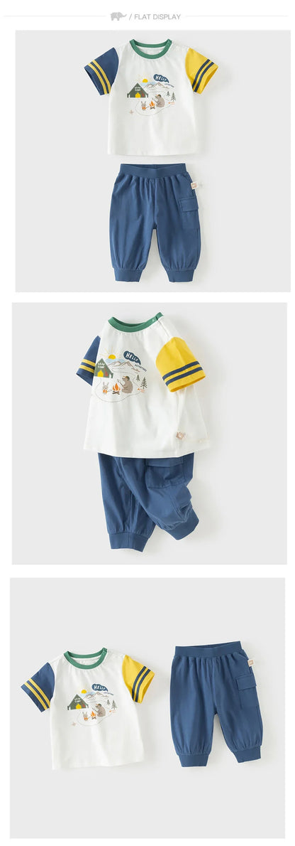 Boys Summer Suit Children Printed Short Sleeve T-shirt Shorts Two-Piece Set Casual Tops Pants Clothing Set DB2260680