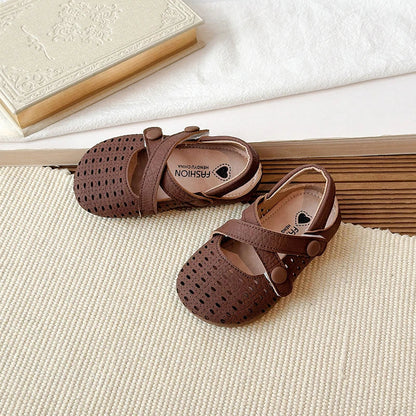 Summer New Kids Mary Jane Sandals Hollow-out Breathable Girls Causal Flat Shoes Non-slip School Children Fashion Retro Sandals