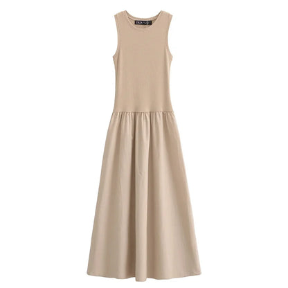 Women's Black Long Dresses 2025 Spring Sleeveless Elegant Dresses Fashion Casual Vintage Party Khaki Dresses Vestidos