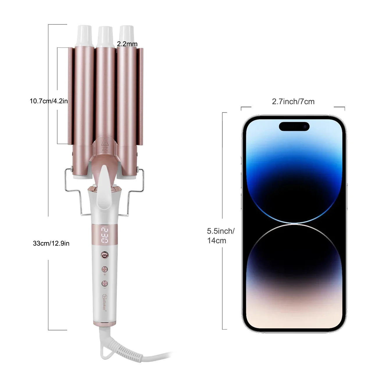 Hatteker Professional Hair Curling Iron Ceramic Triple Barrel Waver Electric Hair Styling Tool for Versatile Curls And Waves EU