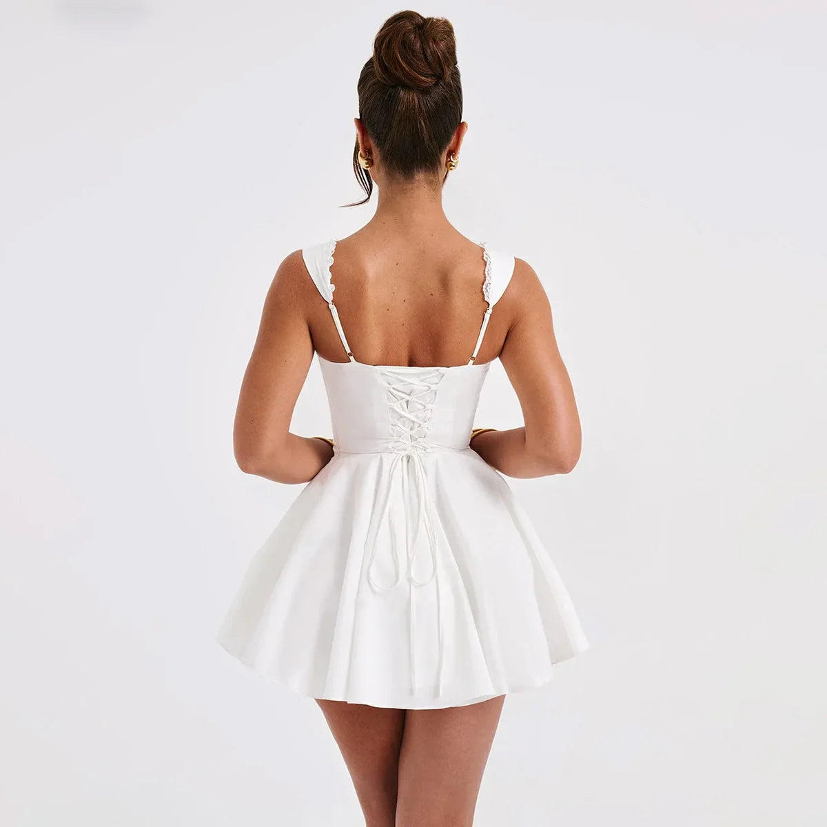 Summer Lovely A Line Dress Yellow Sexy Party Dresses Hollow Out Lace Up Elegant Holiday Dress Women