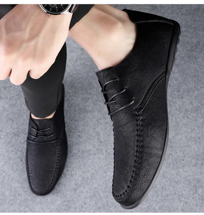 Men's leather shoes soft soles four seasons plus size casual leather shoes fashion trendy youth party Versatile driving shoes