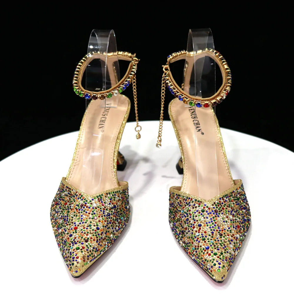 Pointed Shoes Bag Soft Handle Bag Anklet Design Medium Heel Ladies Shoes Suitable for Wedding Party