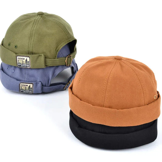 Vintage Docker Cap Brimless Hat Skullcap Retro Cotton Adjustable Soild Color Summer Autumn Spring Hip Hop Fashion