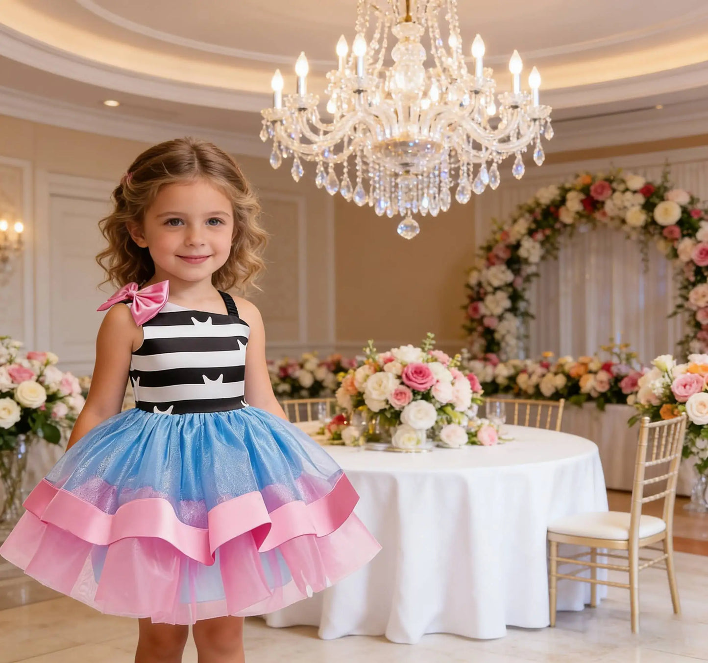 Dress For Girls Cartoon Dollhouse Themed Party Dress Elegant Children Birthday Outfit Kids Summer Casual Clothes