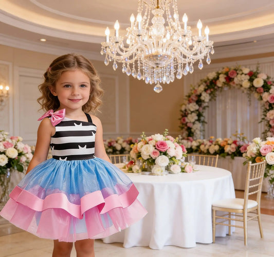 Dress For Girls Cartoon Dollhouse Themed Party Dress Elegant Children Birthday Outfit Kids Summer Casual Clothes