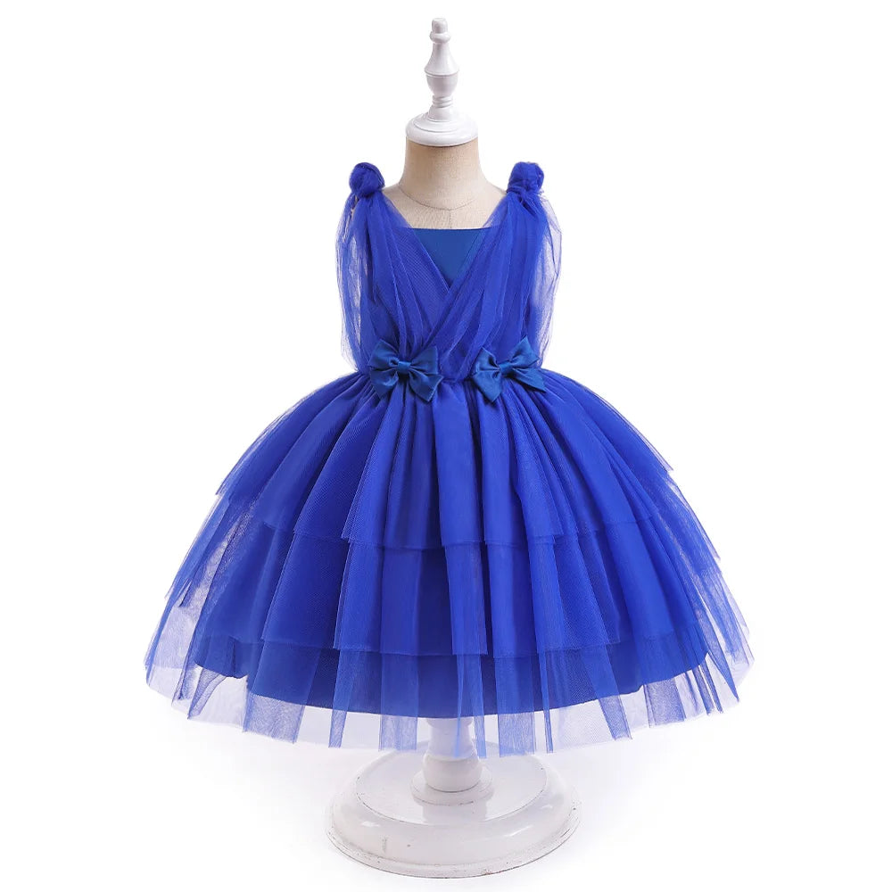 Summer Bow Bridemaid Party Girls Dresses Elegant Tulle Birthday Wedding Princess Dress for Girl New Years Prom Christmas Costume