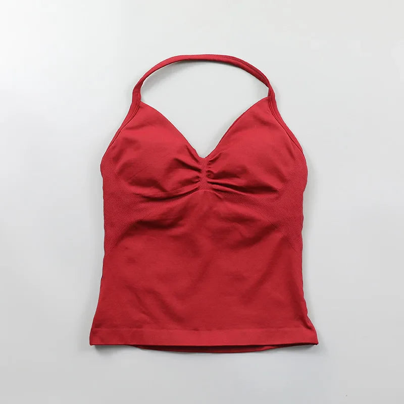 Yoga Longline Strappy Top Leggings Set Women's Backless Camisole Built-In bra Vest High-Waisted Hip Lift Gym Shorts Sports Set
