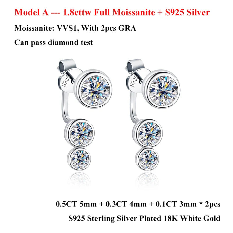 2 in 1 Round Bubble Full D Color Moissanite Stud Earrings for Women 925 Silver All Diamond Earring Pierced Ear Fine Jewelry