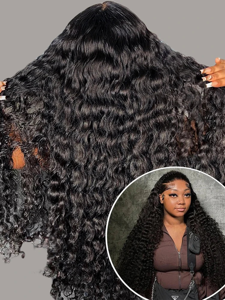 250% High Density 40 46inch Curly Wigs Raw Human Hair 13x4 13x6 HD Lace Frontal Wigs Human Hair Deep Wave Frontal Wigs on Clearance Sale Cheap Wig Pre Plucked with Baby Hair Original Vietnamese Wigs Wet and Wavy Water Wave La
