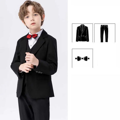 Boys Navy Blue Suit For Wedding Teenager Kids Formal Ceremony Tuxedo Dress Children Photograph Blazer Party Performance Costume