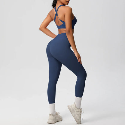Women 2pcs Patchwork Sport Yoga Suit Training Sleeveless Sport Gym Tops  Tummy Control Slimming Booty Leggings Yoga Suit Sports
